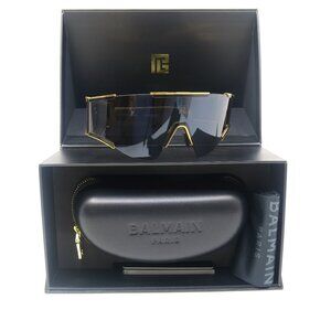 Balmain FLECHE BPS-136A 141mm Shield Gold & Black Shield New Unisex Sunglasses.